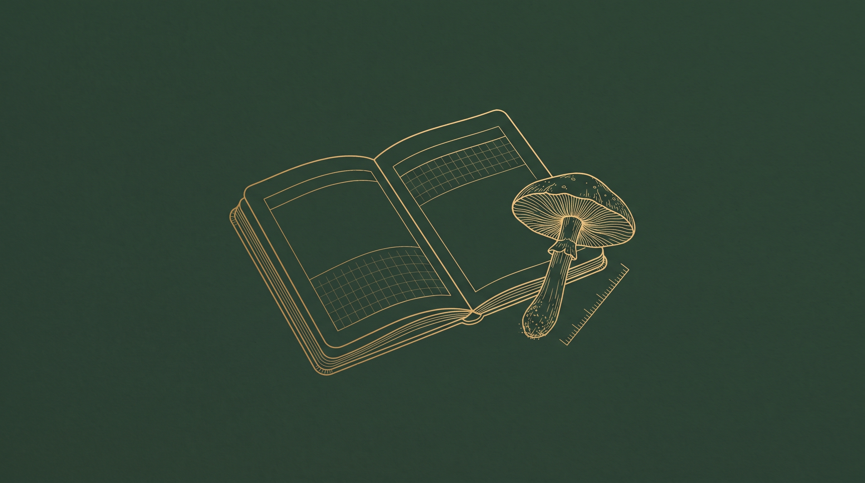 Cuaderno de registro y hongo, simbolo del seguimiento diario de dosis